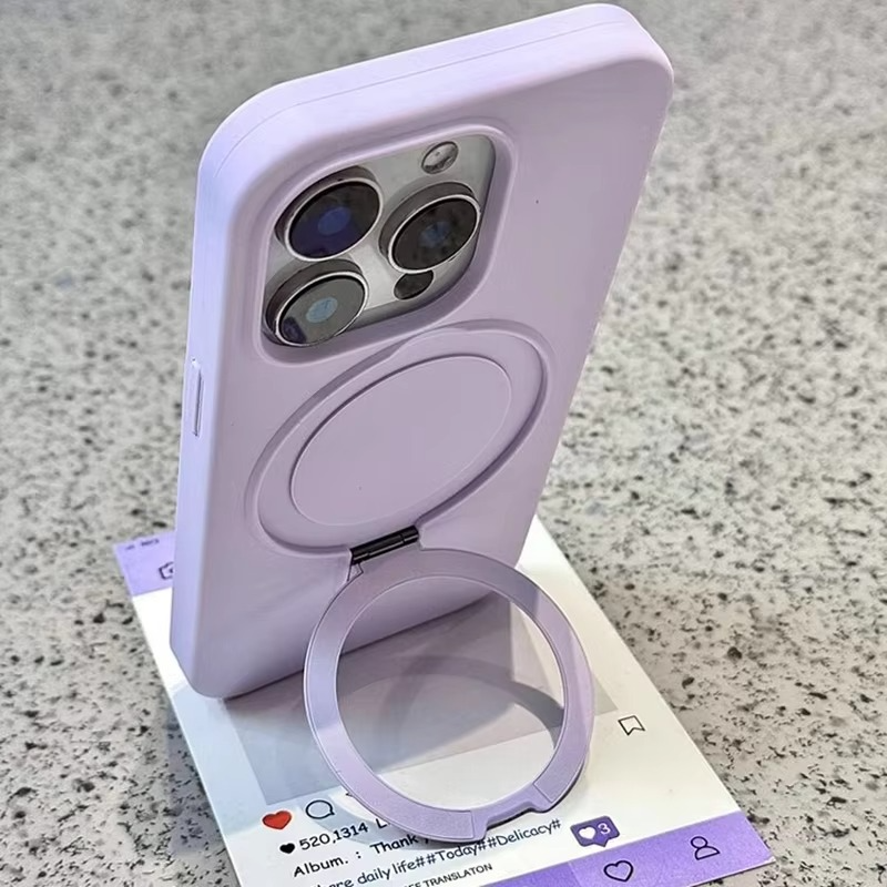 Luxury Liquid Silicone iPhone Case with Ring Holder — MagSafe Magnetic Stand, Matte Soft Bumper, Shockproof, Anti-Fingerprint, Non-Slip