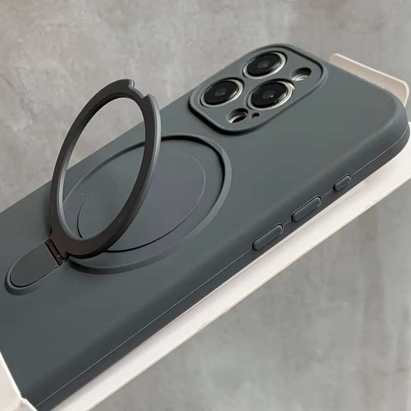 Luxury Liquid Silicone iPhone Case with Ring Holder — MagSafe Magnetic Stand, Matte Soft Bumper, Shockproof, Anti-Fingerprint, Non-Slip
