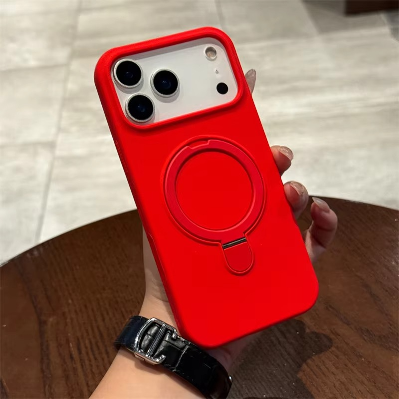 Luxury Liquid Silicone iPhone Case with Ring Holder — MagSafe Magnetic Stand, Matte Soft Bumper, Shockproof, Anti-Fingerprint, Non-Slip