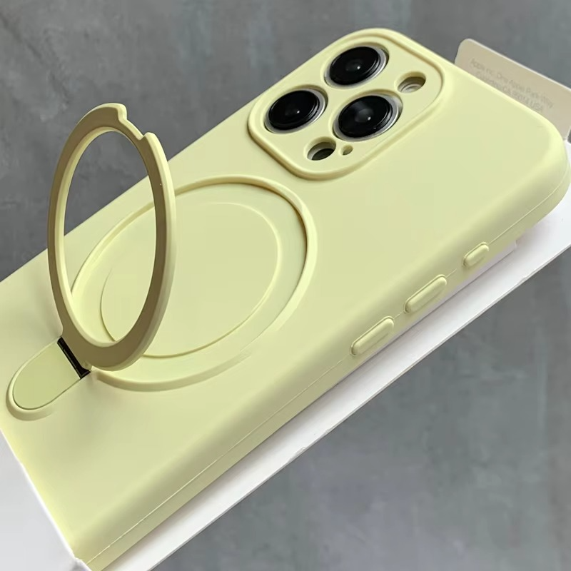 Luxury Liquid Silicone iPhone Case with Ring Holder — MagSafe Magnetic Stand, Matte Soft Bumper, Shockproof, Anti-Fingerprint, Non-Slip