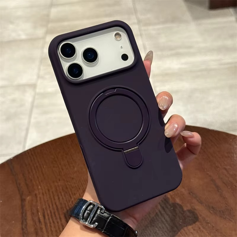 Luxury Liquid Silicone iPhone Case with Ring Holder — MagSafe Magnetic Stand, Matte Soft Bumper, Shockproof, Anti-Fingerprint, Non-Slip