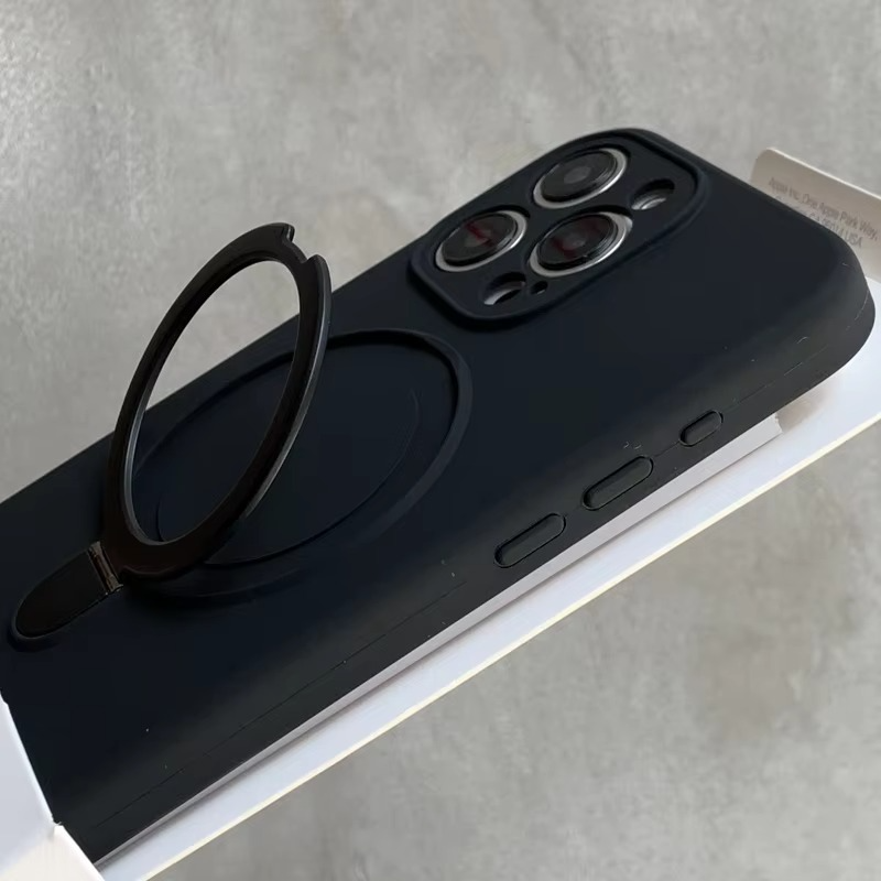 Luxury Liquid Silicone iPhone Case with Ring Holder — MagSafe Magnetic Stand, Matte Soft Bumper, Shockproof, Anti-Fingerprint, Non-Slip