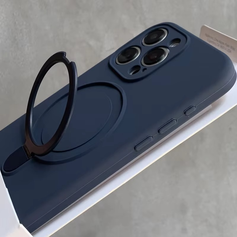 Luxury Liquid Silicone iPhone Case with Ring Holder — MagSafe Magnetic Stand, Matte Soft Bumper, Shockproof, Anti-Fingerprint, Non-Slip