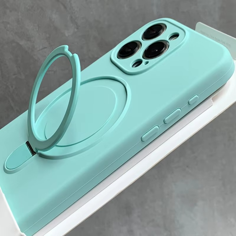 Luxury Liquid Silicone iPhone Case with Ring Holder — MagSafe Magnetic Stand, Matte Soft Bumper, Shockproof, Anti-Fingerprint, Non-Slip