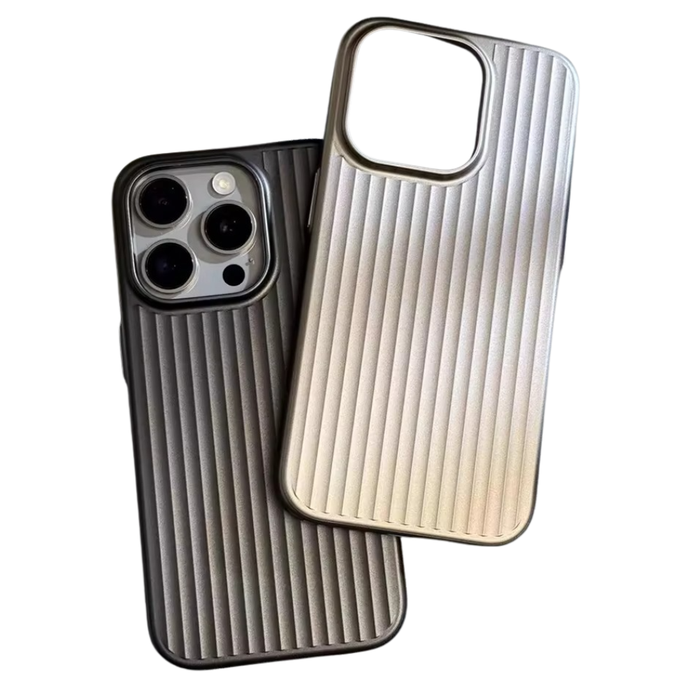 Luxury Luggage Style iPhone Case — Half-Wrapped Hard PC Cover with Plating Wave Design, Shockproof, Anti-Fingerprint, Anti-Scratch, Matte Finish