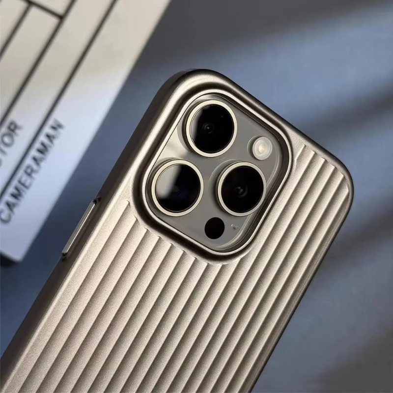 Luxury Luggage Style iPhone Case — Half-Wrapped Hard PC Cover with Plating Wave Design, Shockproof, Anti-Fingerprint, Anti-Scratch, Matte Finish