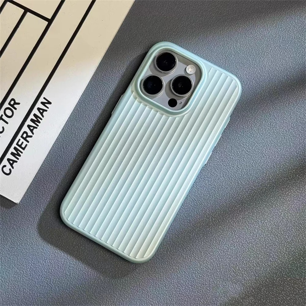 Luxury Luggage Style iPhone Case — Half-Wrapped Hard PC Cover with Plating Wave Design, Shockproof, Anti-Fingerprint, Anti-Scratch, Matte Finish