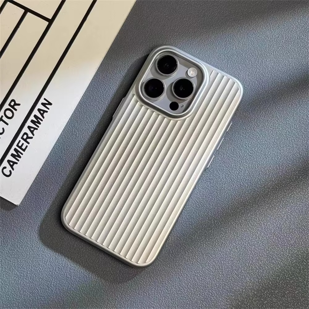 Luxury Luggage Style iPhone Case — Half-Wrapped Hard PC Cover with Plating Wave Design, Shockproof, Anti-Fingerprint, Anti-Scratch, Matte Finish