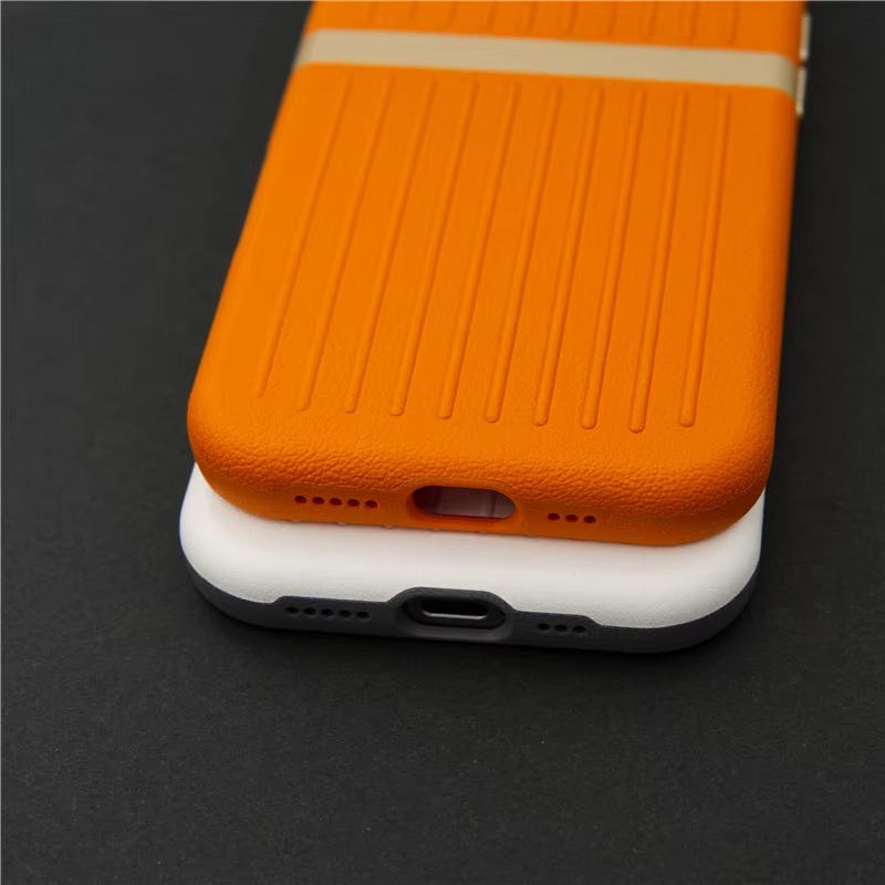 Luxury MagSafe Leather iPhone Case — 3D Stripe Shockproof Full Coverage with Alloy Lens Protection, Anti-Fingerprint Matte Texture Design