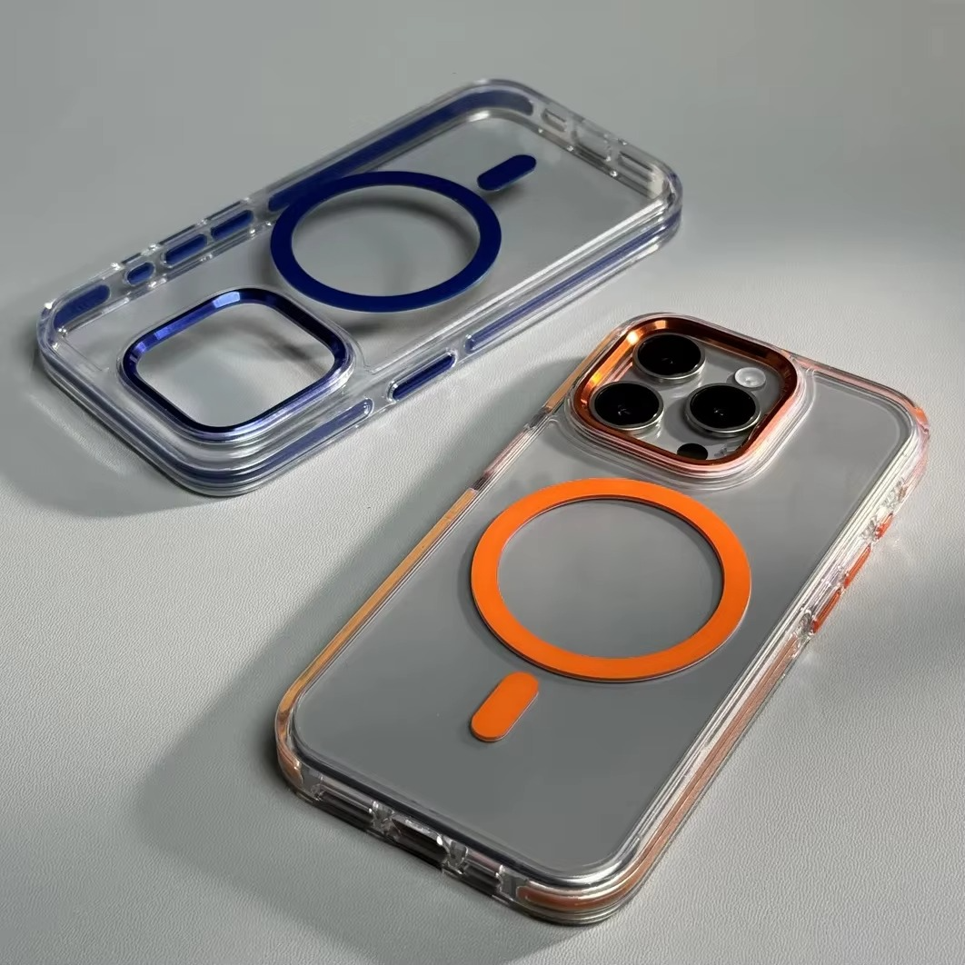 Luxury Magnetic Clear iPhone Case — Shockproof Air Cushion Bumper, MagSafe Compatible, Wireless Charging, PC + TPU, Anti-Scratch, Non-Slip