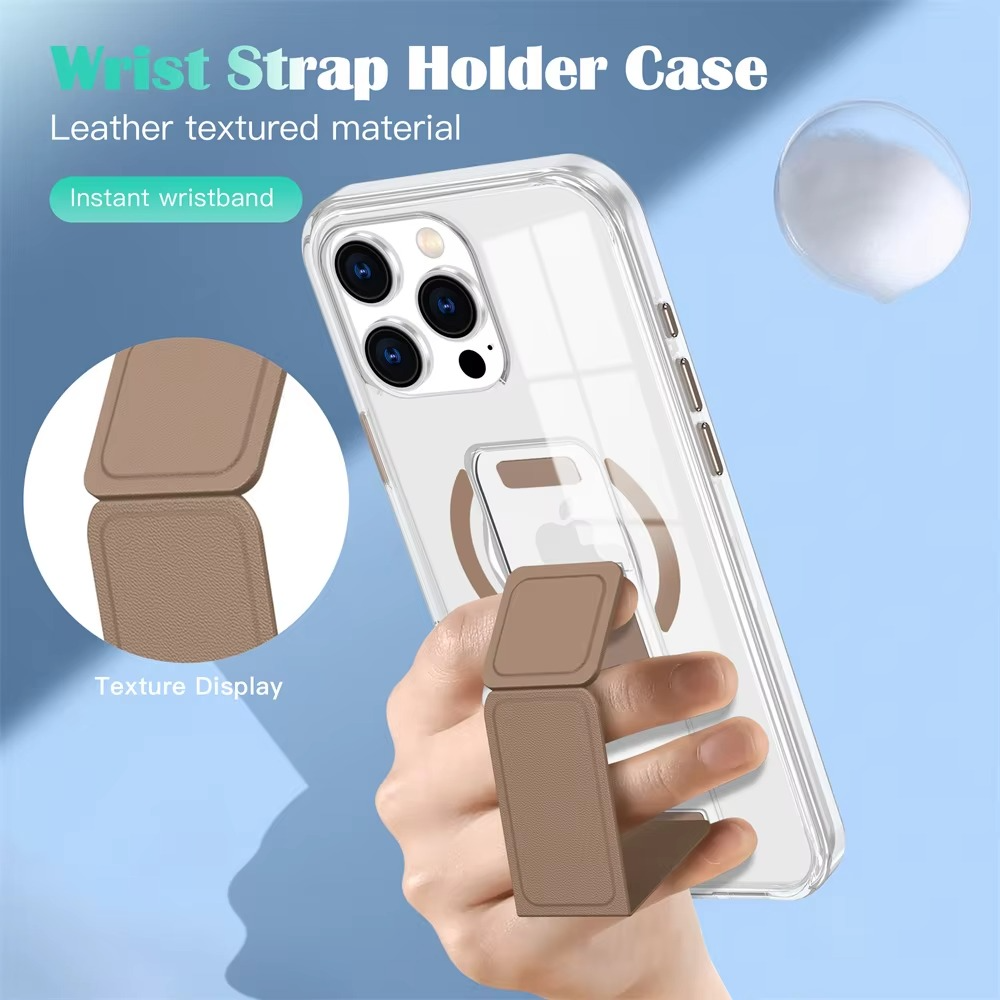 Luxury Magnetic Folding Stand iPhone Case — Shockproof Full Coverage, Anti-Fingerprint, Anti-Scratch, Dustproof, Matte Back Cover with Wristband Holder
