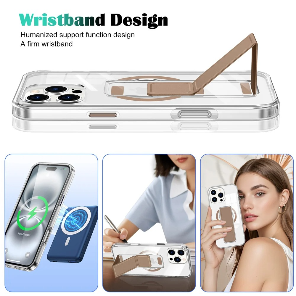 Luxury Magnetic Folding Stand iPhone Case — Shockproof Full Coverage, Anti-Fingerprint, Anti-Scratch, Dustproof, Matte Back Cover with Wristband Holder