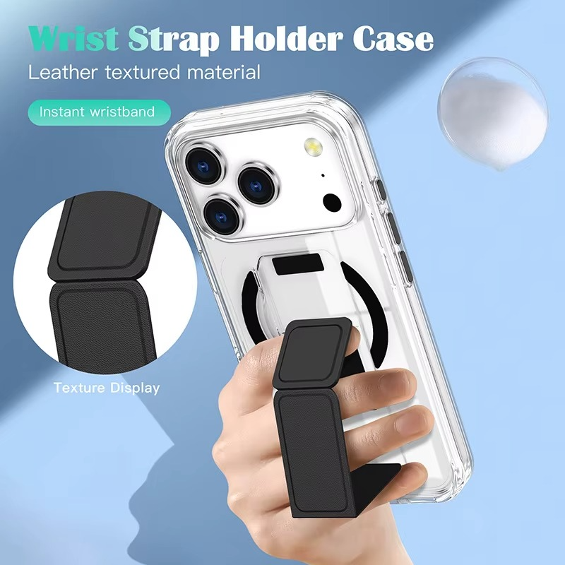 Luxury Magnetic Folding Stand iPhone Case — Shockproof Full Coverage, Anti-Fingerprint, Anti-Scratch, Dustproof, Matte Back Cover with Wristband Holder