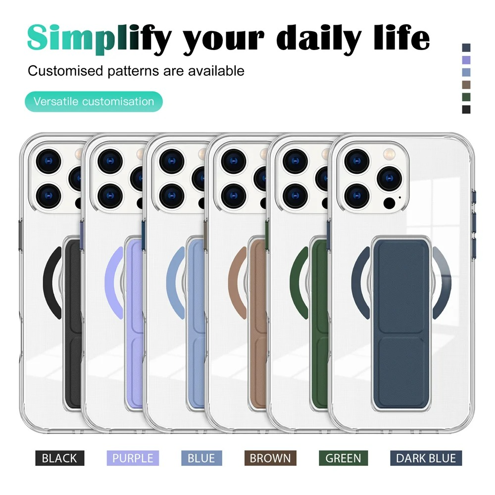 Luxury Magnetic Folding Stand iPhone Case — Shockproof Full Coverage, Anti-Fingerprint, Anti-Scratch, Dustproof, Matte Back Cover with Wristband Holder