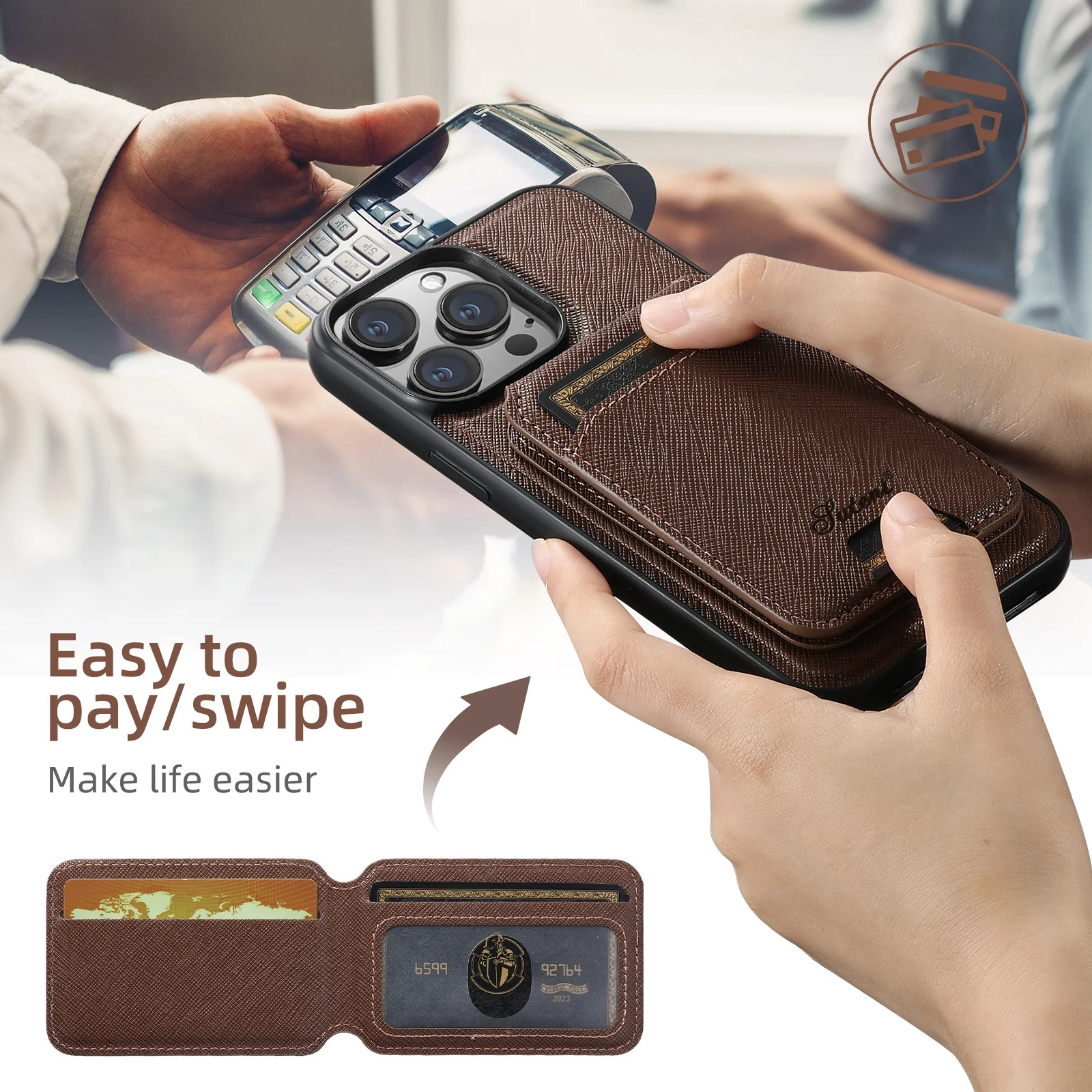 Luxury Magnetic Leather Wallet iPhone Case — 2-in-1 Card Holder, MagSafe Compatible, Wireless Charging, Anti-Fingerprint, Non-Slip, Storage Compartment