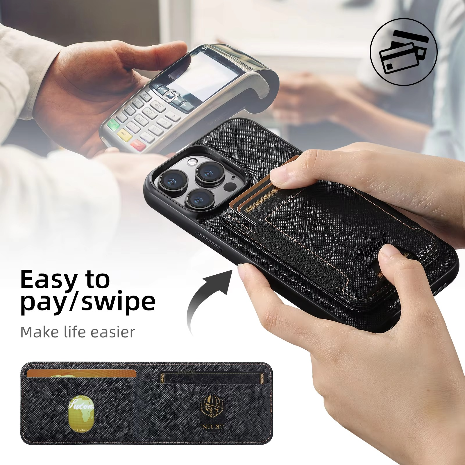 Luxury Magnetic Leather Wallet iPhone Case — 2-in-1 Card Holder, MagSafe Compatible, Wireless Charging, Anti-Fingerprint, Non-Slip, Storage Compartment