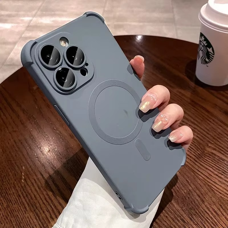 Luxury Magnetic Liquid Silicone iPhone Case — Lens Protection, Magsafe Wireless Charging, Shockproof, Anti-Fingerprint, Matte Soft Half-Wrapped Cover