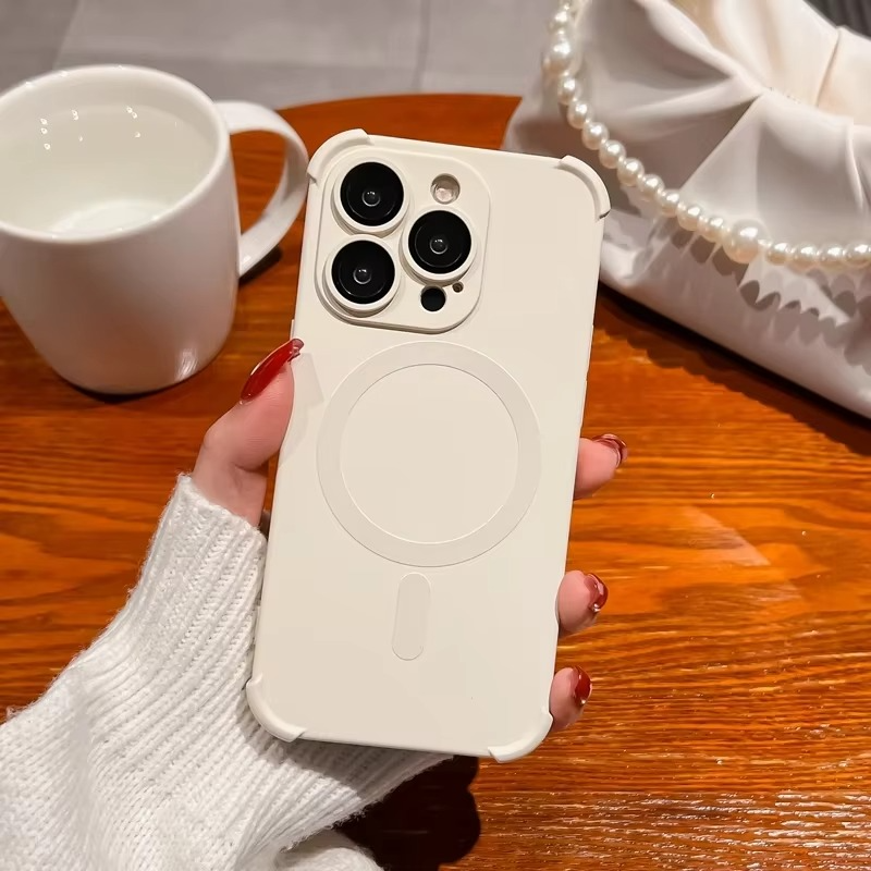 Luxury Magnetic Liquid Silicone iPhone Case — Lens Protection, Magsafe Wireless Charging, Shockproof, Anti-Fingerprint, Matte Soft Half-Wrapped Cover