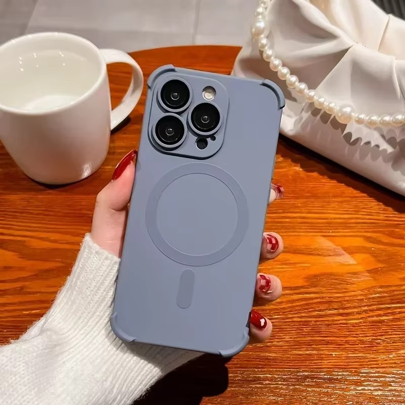 Luxury Magnetic Liquid Silicone iPhone Case — Lens Protection, Magsafe Wireless Charging, Shockproof, Anti-Fingerprint, Matte Soft Half-Wrapped Cover