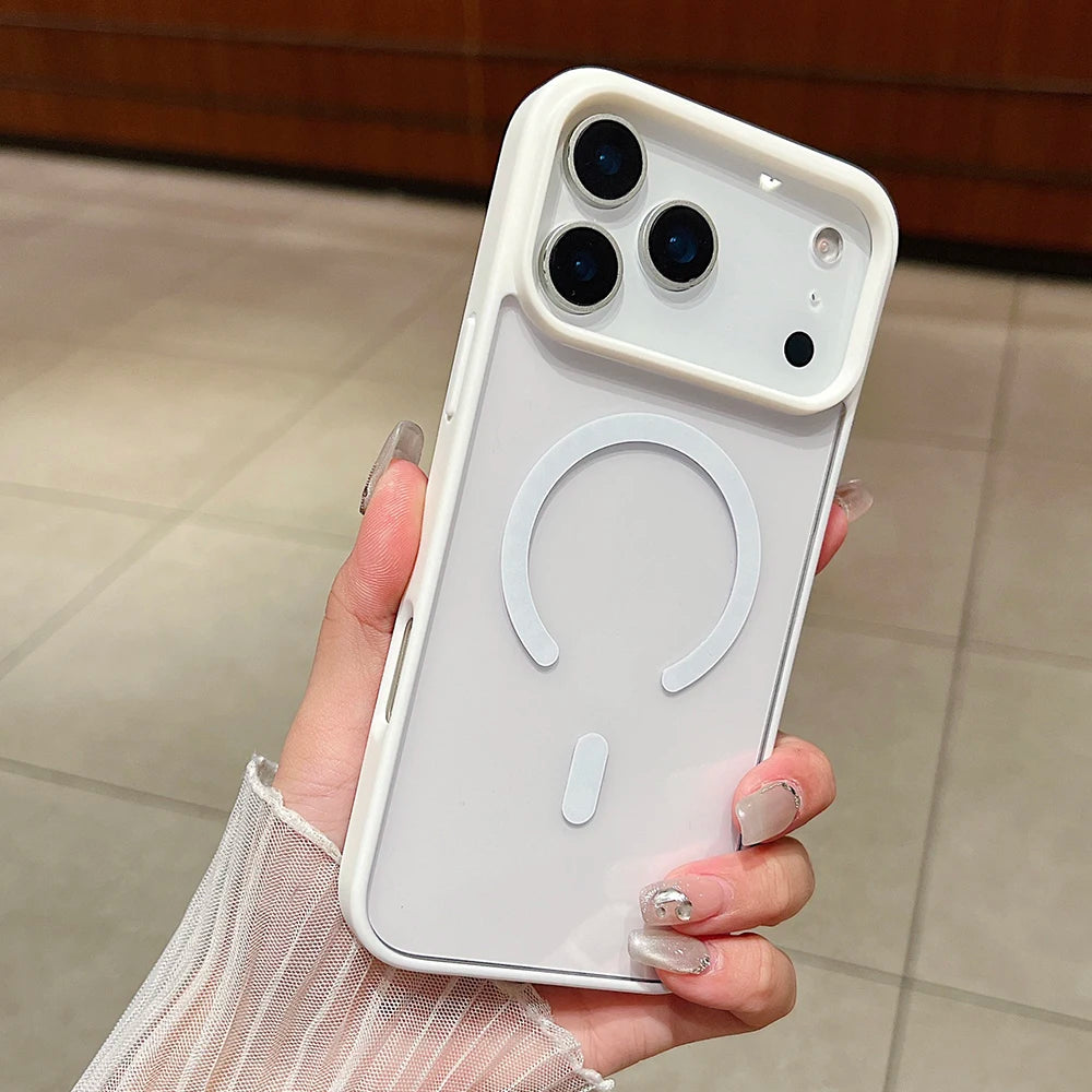 Luxury Magnetic Magsafe Wireless Charging iPhone Case — Transparent Hard Back, Shockproof, Anti-Fingerprint, Slim Protective Cover