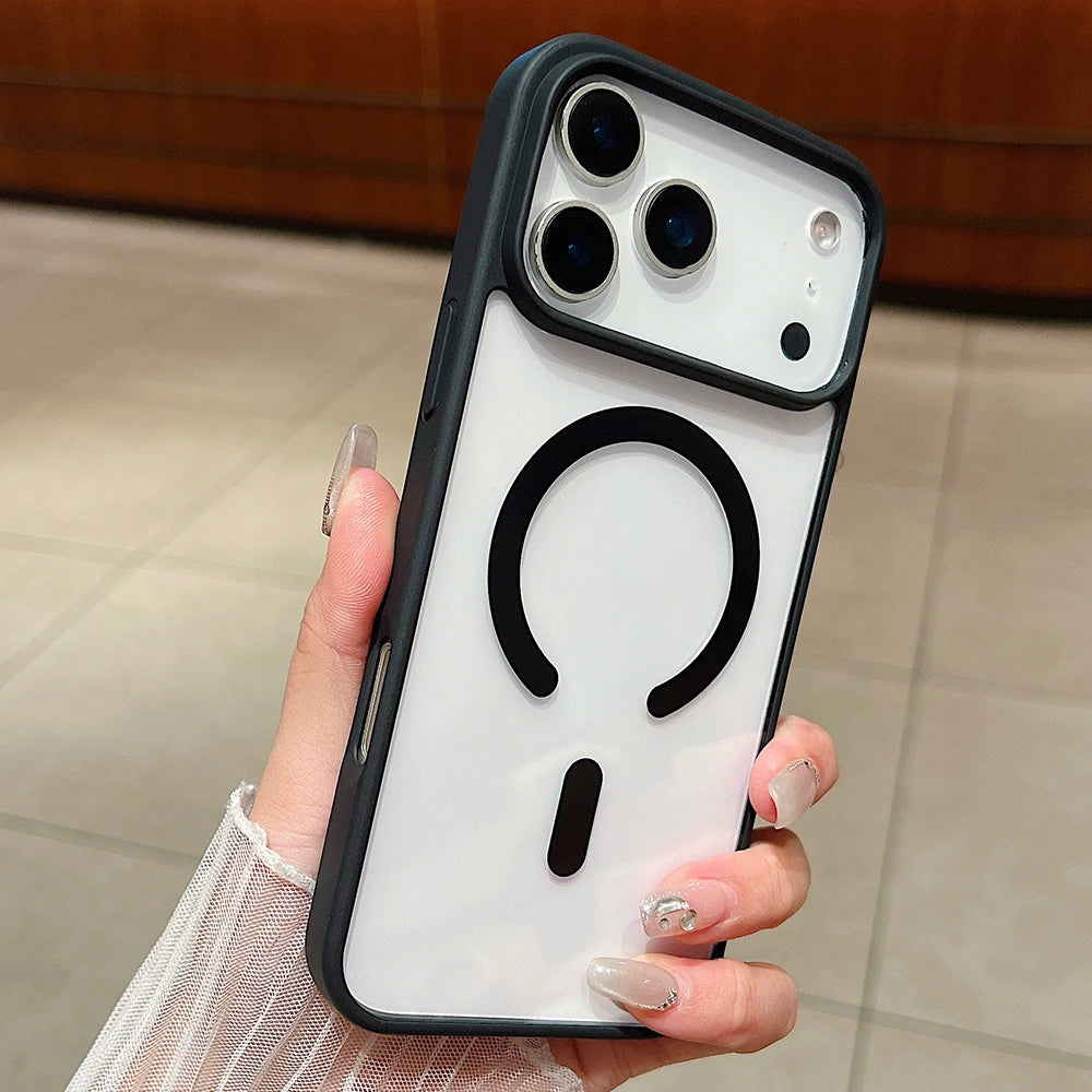 Luxury Magnetic Magsafe Wireless Charging iPhone Case — Transparent Hard Back, Shockproof, Anti-Fingerprint, Slim Protective Cover