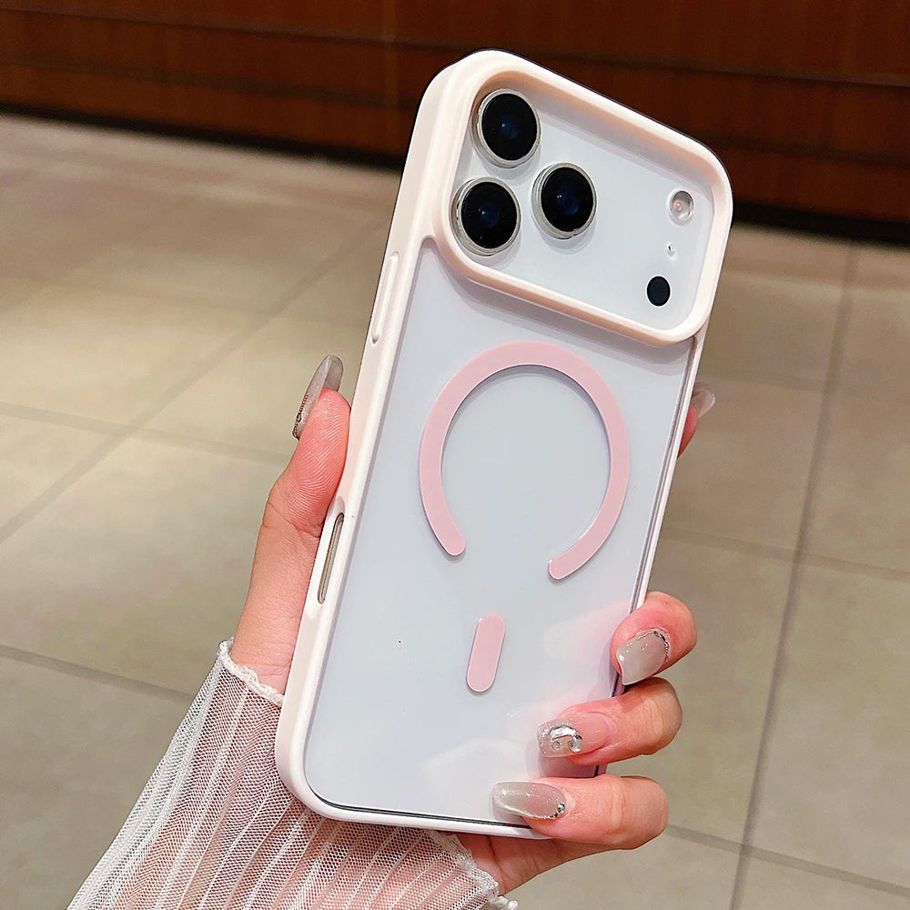 Luxury Magnetic Magsafe Wireless Charging iPhone Case — Transparent Hard Back, Shockproof, Anti-Fingerprint, Slim Protective Cover