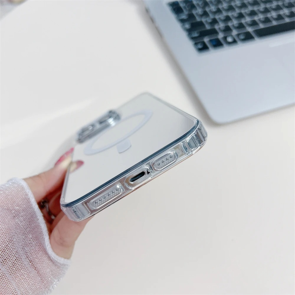 Luxury Magnetic Magsafe iPhone Case — Built-In Makeup Mirror, Thin Wireless Charging Cover, Anti-Fingerprint, Anti-Scratch, Dustproof, Lightweight