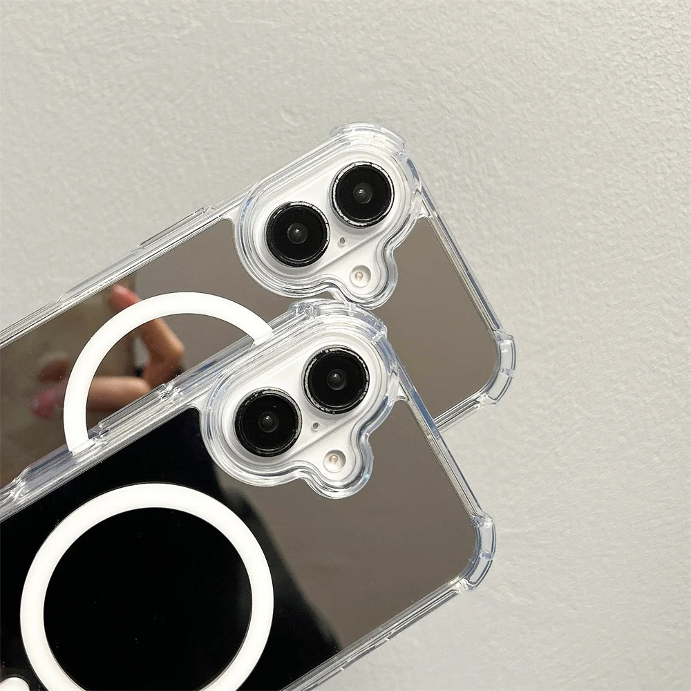 Luxury Magnetic Magsafe iPhone Case — Built-In Makeup Mirror, Thin Wireless Charging Cover, Anti-Fingerprint, Anti-Scratch, Dustproof, Lightweight