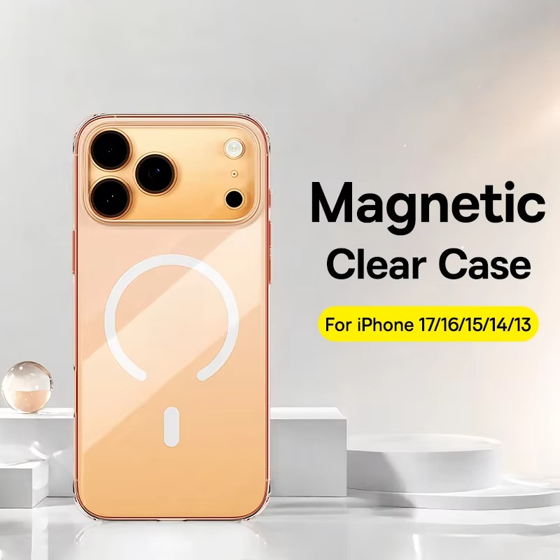 Luxury Magnetic Magsafe iPhone Case — Clear PC & TPU Wireless Charging Cover, Shockproof, Anti-Fingerprint, Half-Wrapped Protection