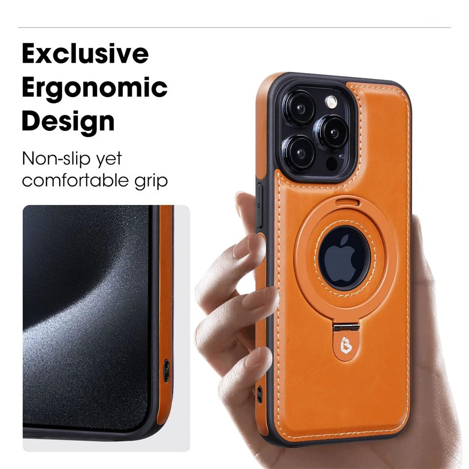 Luxury Magnetic Shockproof iPhone Case — MagSafe Leather Cover with Ring Holder, Wireless Charging Support, Anti-Fingerprint, Anti-Scratch, Full Protection