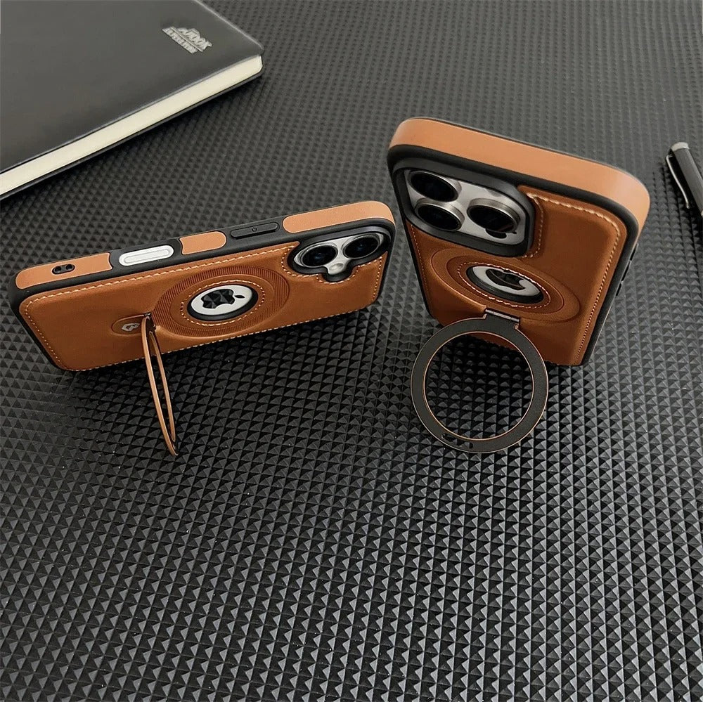 Luxury Magnetic Shockproof iPhone Case — MagSafe Leather Cover with Ring Holder, Wireless Charging Support, Anti-Fingerprint, Anti-Scratch, Full Protection