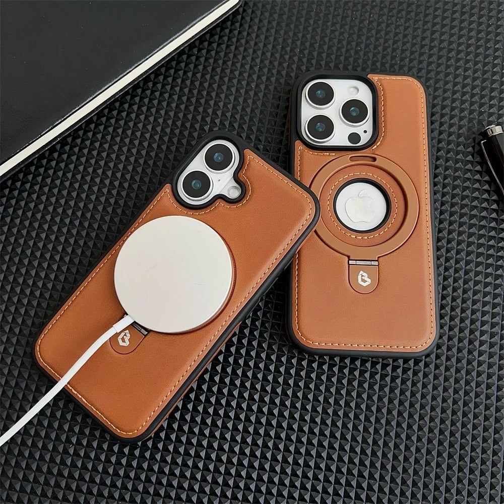 Luxury Magnetic Shockproof iPhone Case — MagSafe Leather Cover with Ring Holder, Wireless Charging Support, Anti-Fingerprint, Anti-Scratch, Full Protection