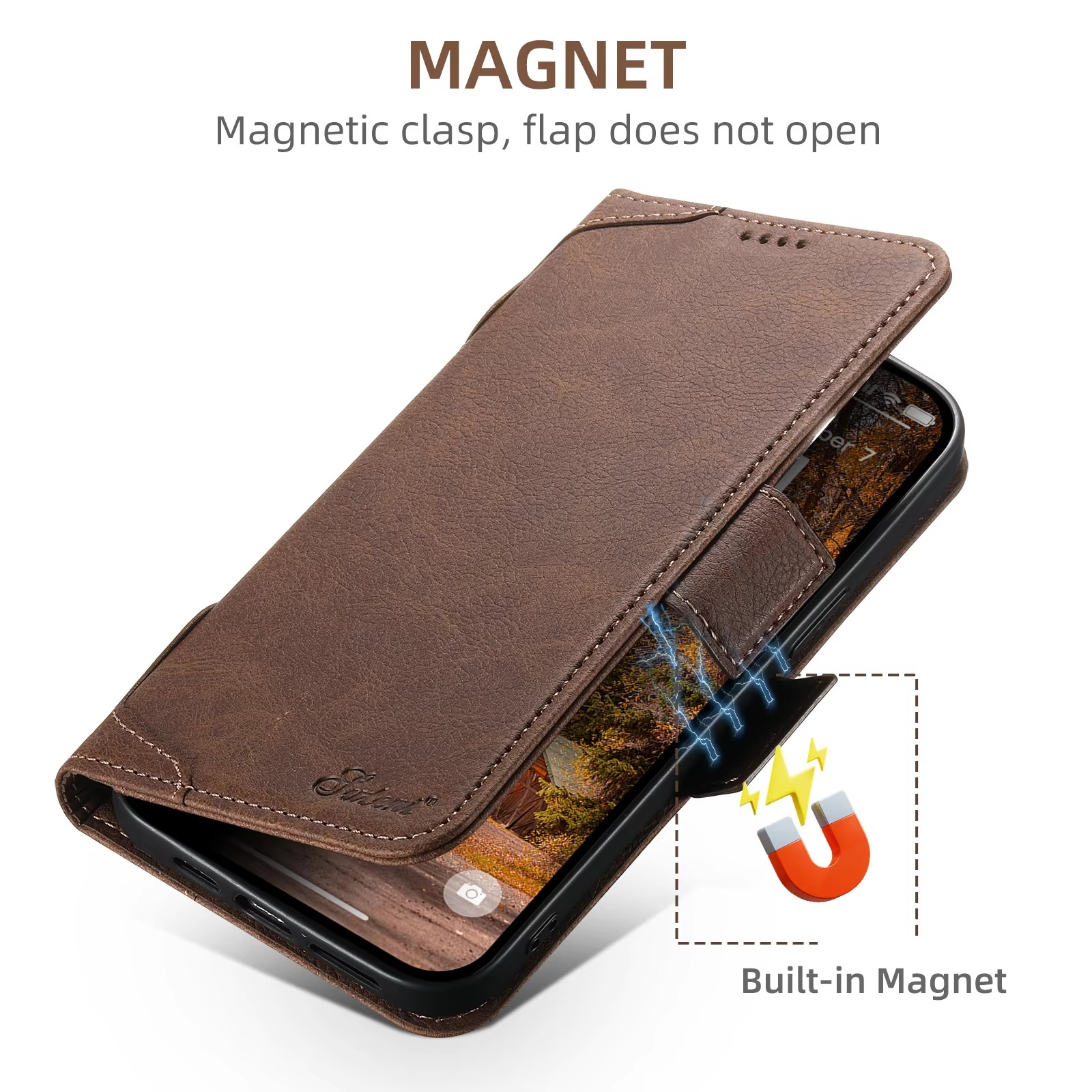Luxury Magnetic Wallet Flip iPhone Case — Shockproof Retro Leather Book Cover with Card Slots, Phone Holder Stand, Anti-Fingerprint Design