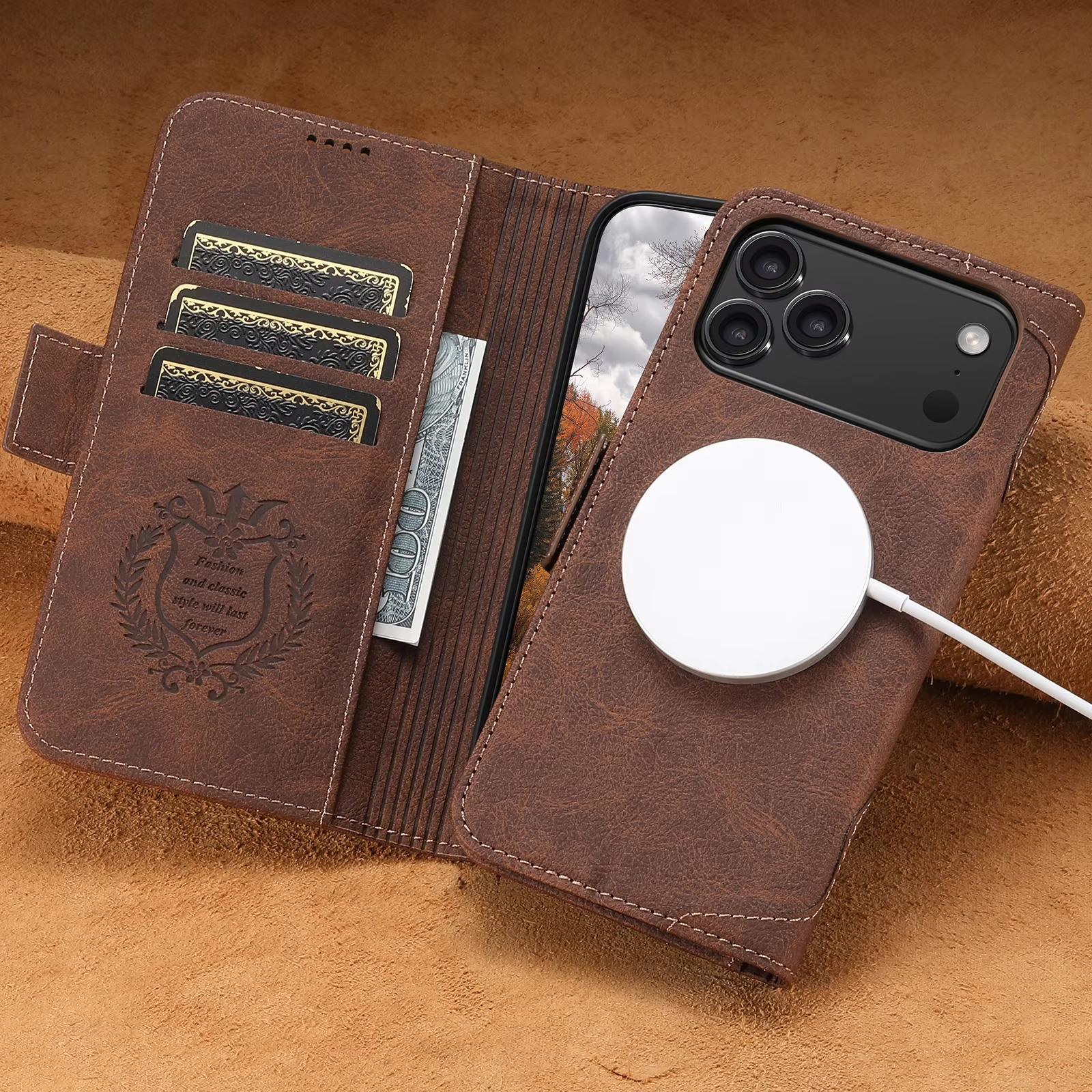 Luxury Magnetic Wallet Flip iPhone Case — Shockproof Retro Leather Book Cover with Card Slots, Phone Holder Stand, Anti-Fingerprint Design