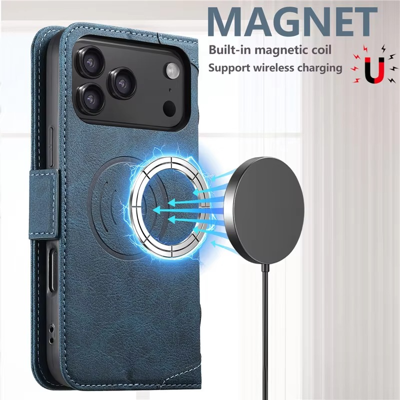 Luxury Magnetic Wallet Flip iPhone Case — Shockproof Retro Leather Book Cover with Card Slots, Phone Holder Stand, Anti-Fingerprint Design
