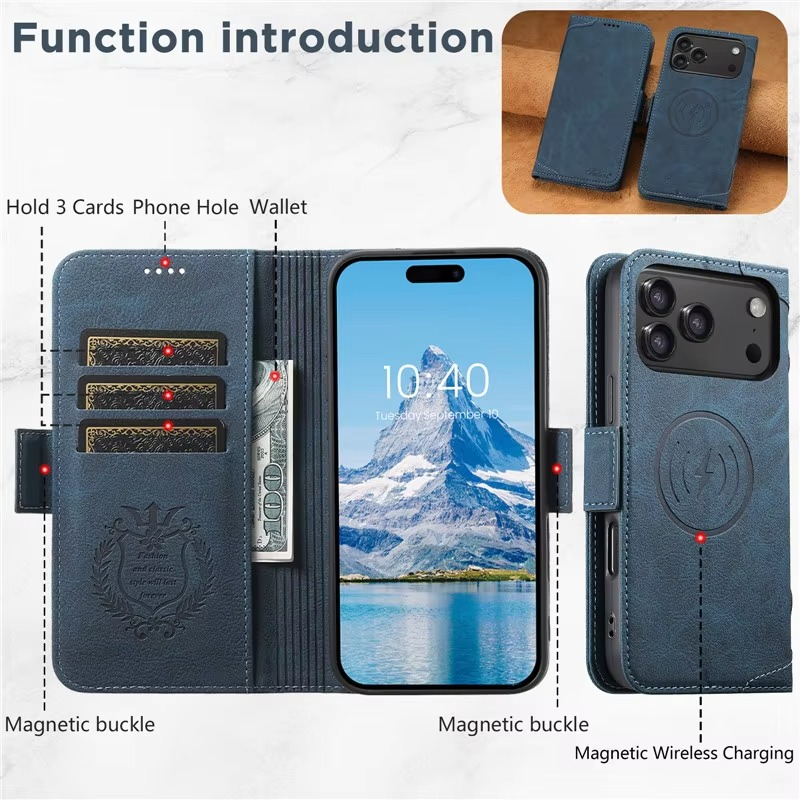 Luxury Magnetic Wallet Flip iPhone Case — Shockproof Retro Leather Book Cover with Card Slots, Phone Holder Stand, Anti-Fingerprint Design