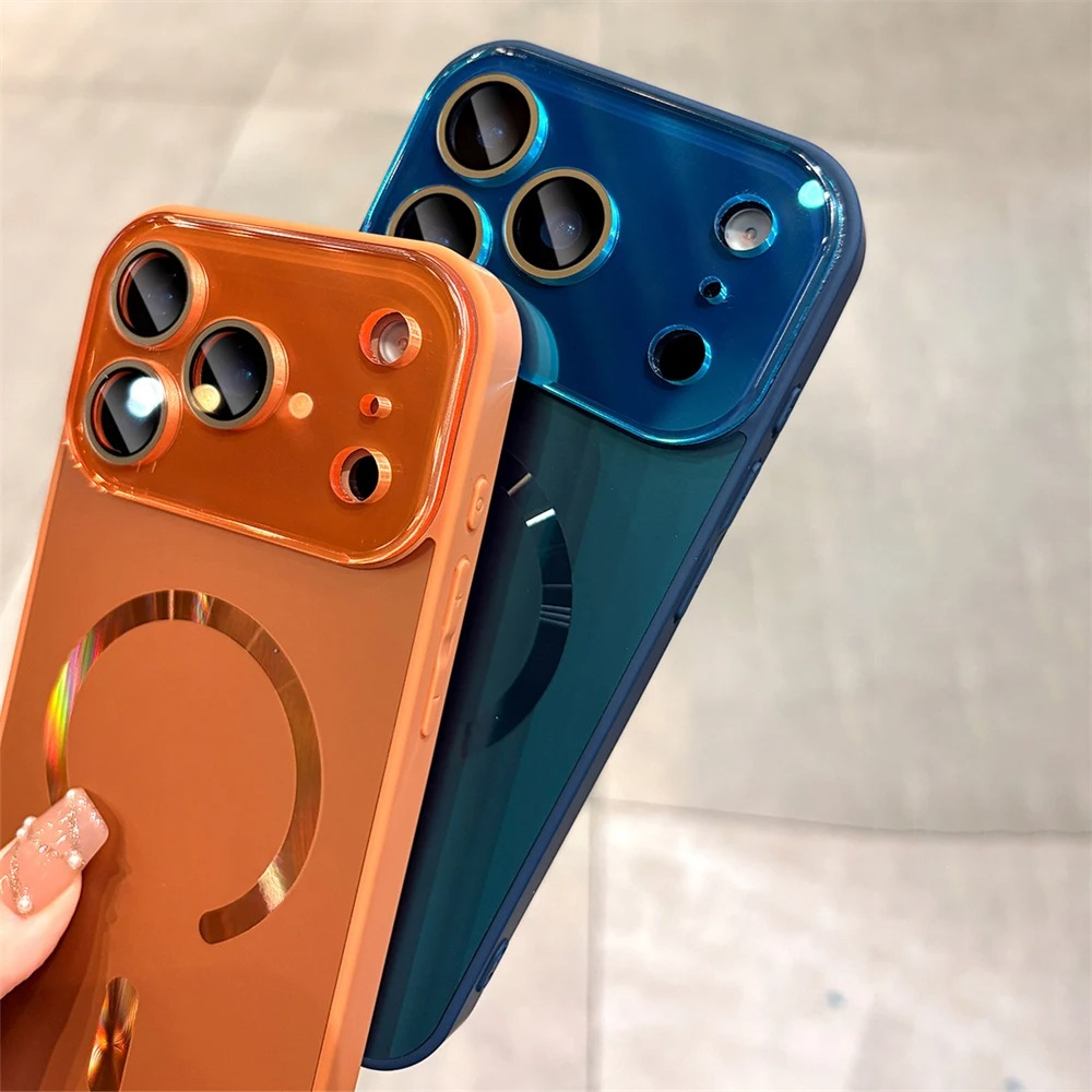 Luxury Magnetic iPhone Case — Large Window Matte Glass Camera Protection, Shockproof MagSafe Wireless-Charging Compatible Cover