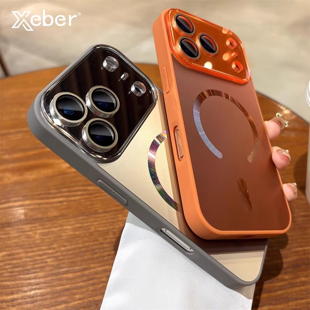 Luxury Magnetic iPhone Case — Large Window Matte Glass Camera Protection, Shockproof MagSafe Wireless-Charging Compatible Cover