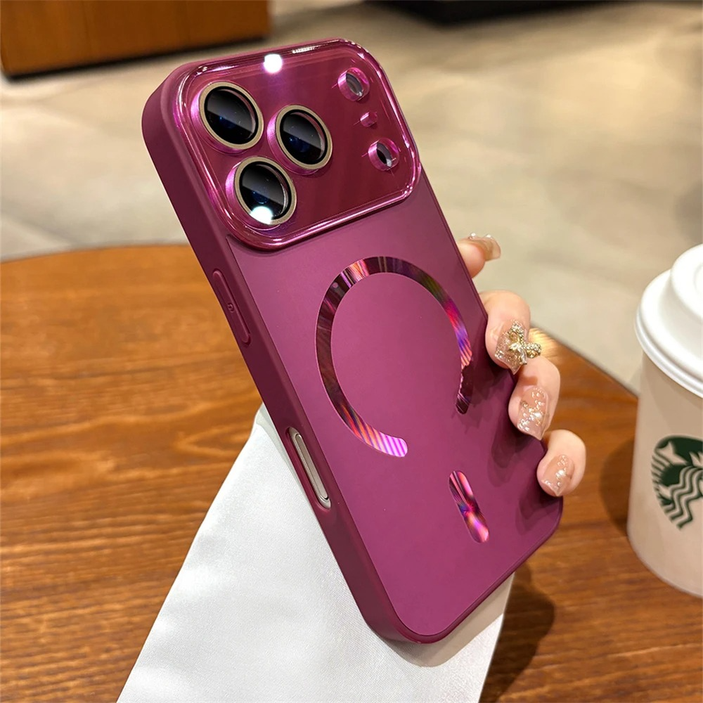 Luxury Magnetic iPhone Case — Large Window Matte Glass Camera Protection, Shockproof MagSafe Wireless-Charging Compatible Cover