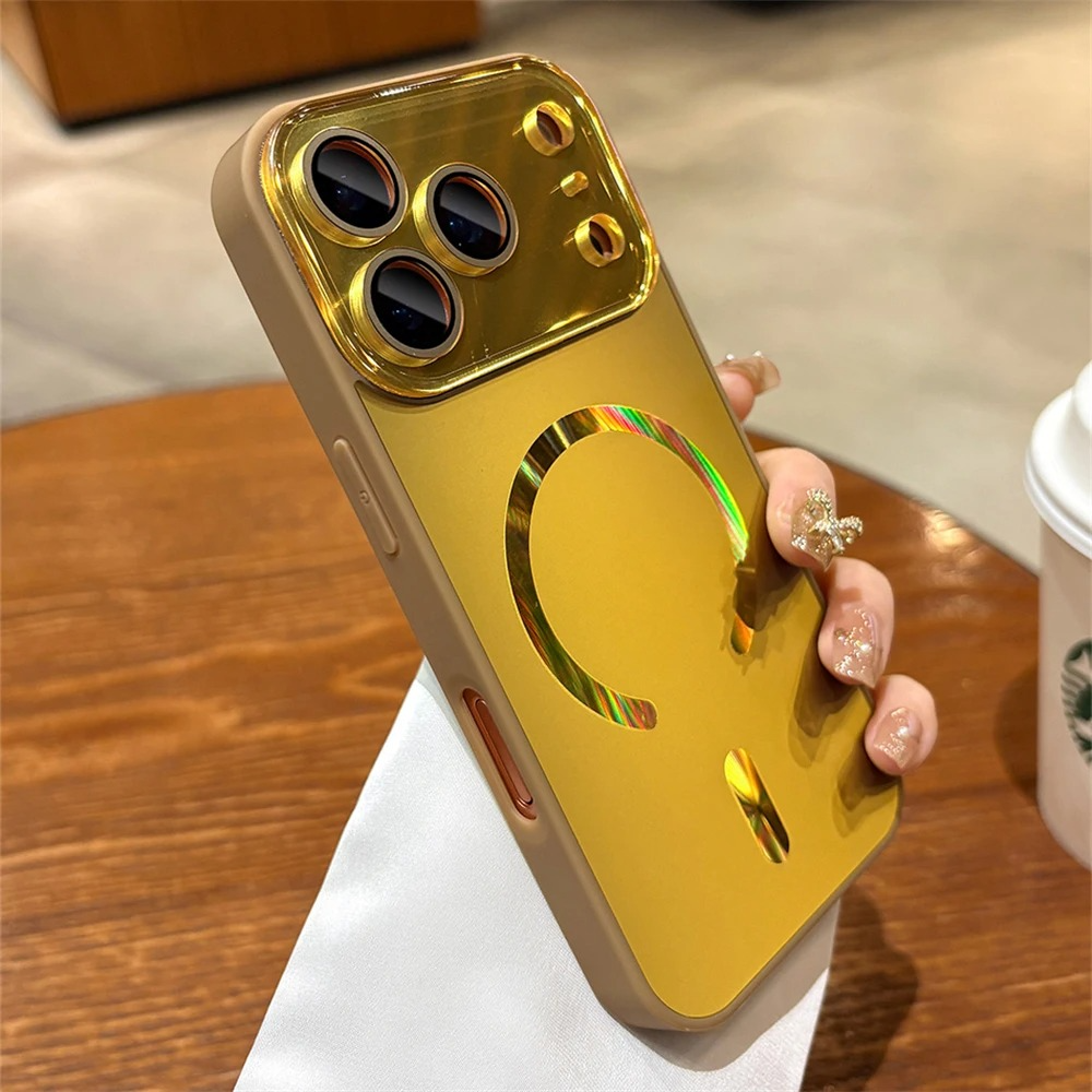 Luxury Magnetic iPhone Case — Large Window Matte Glass Camera Protection, Shockproof MagSafe Wireless-Charging Compatible Cover