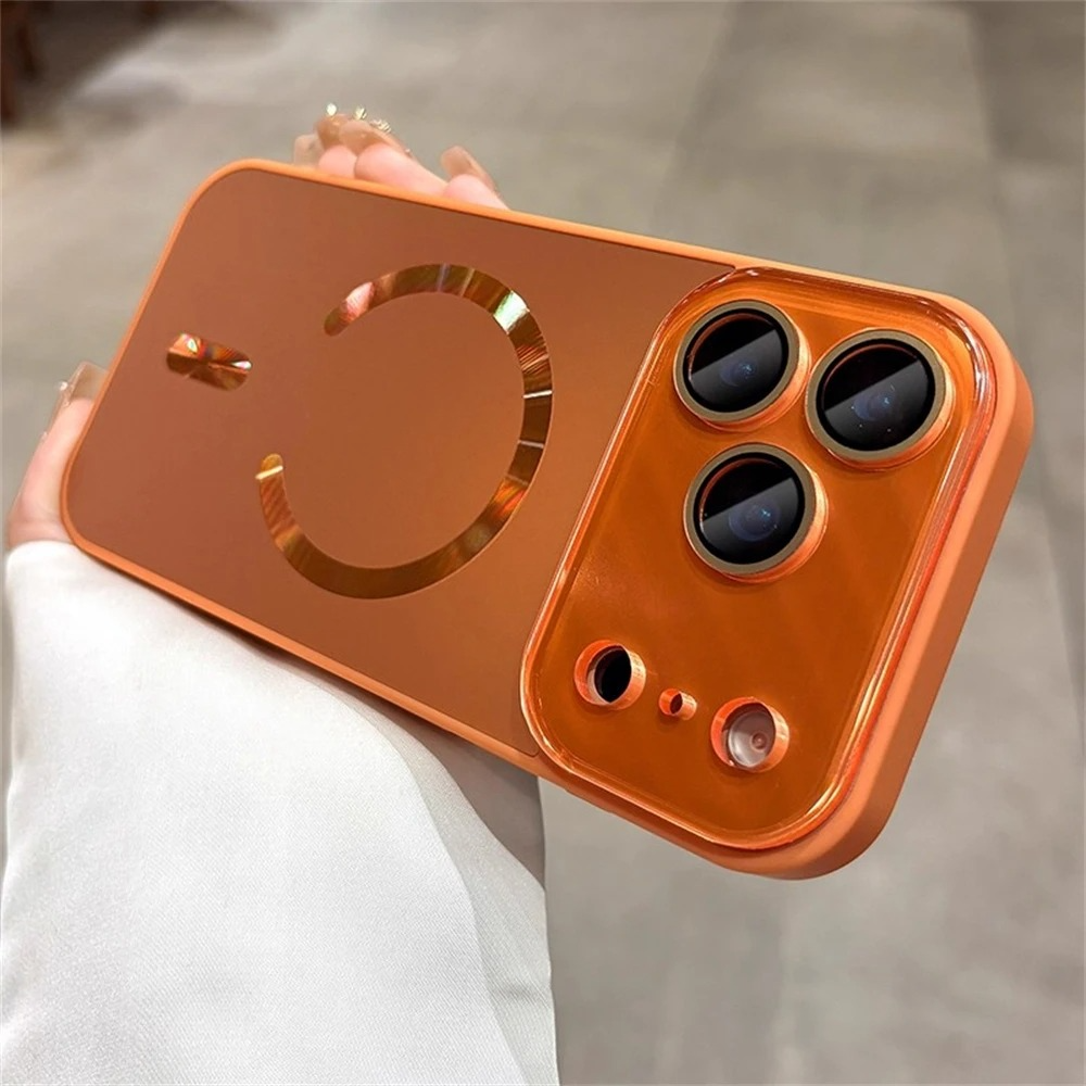 Luxury Magnetic iPhone Case — Large Window Matte Glass Camera Protection, Shockproof MagSafe Wireless-Charging Compatible Cover