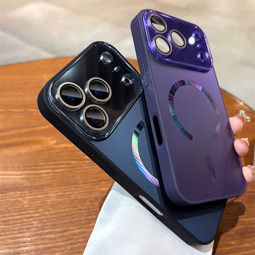 Luxury Magnetic iPhone Case — Large Window Matte Glass Camera Protection, Shockproof MagSafe Wireless-Charging Compatible Cover