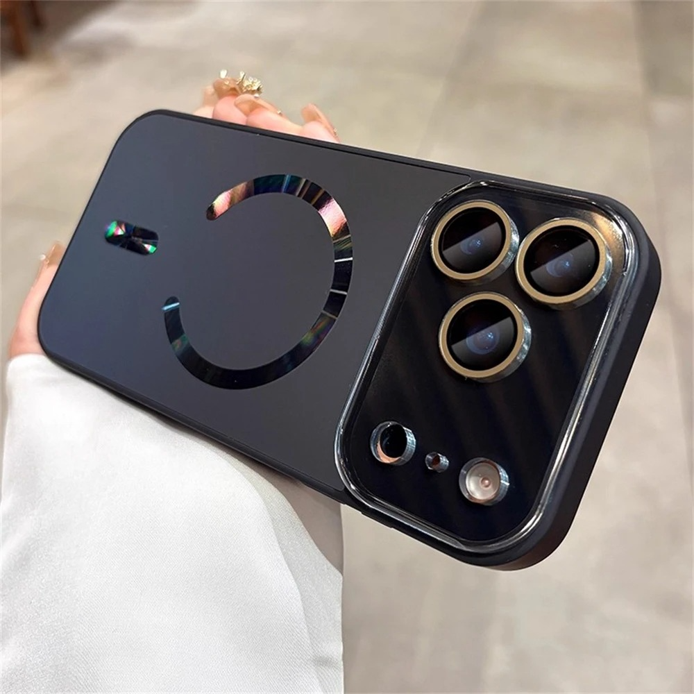 Luxury Magnetic iPhone Case — Large Window Matte Glass Camera Protection, Shockproof MagSafe Wireless-Charging Compatible Cover
