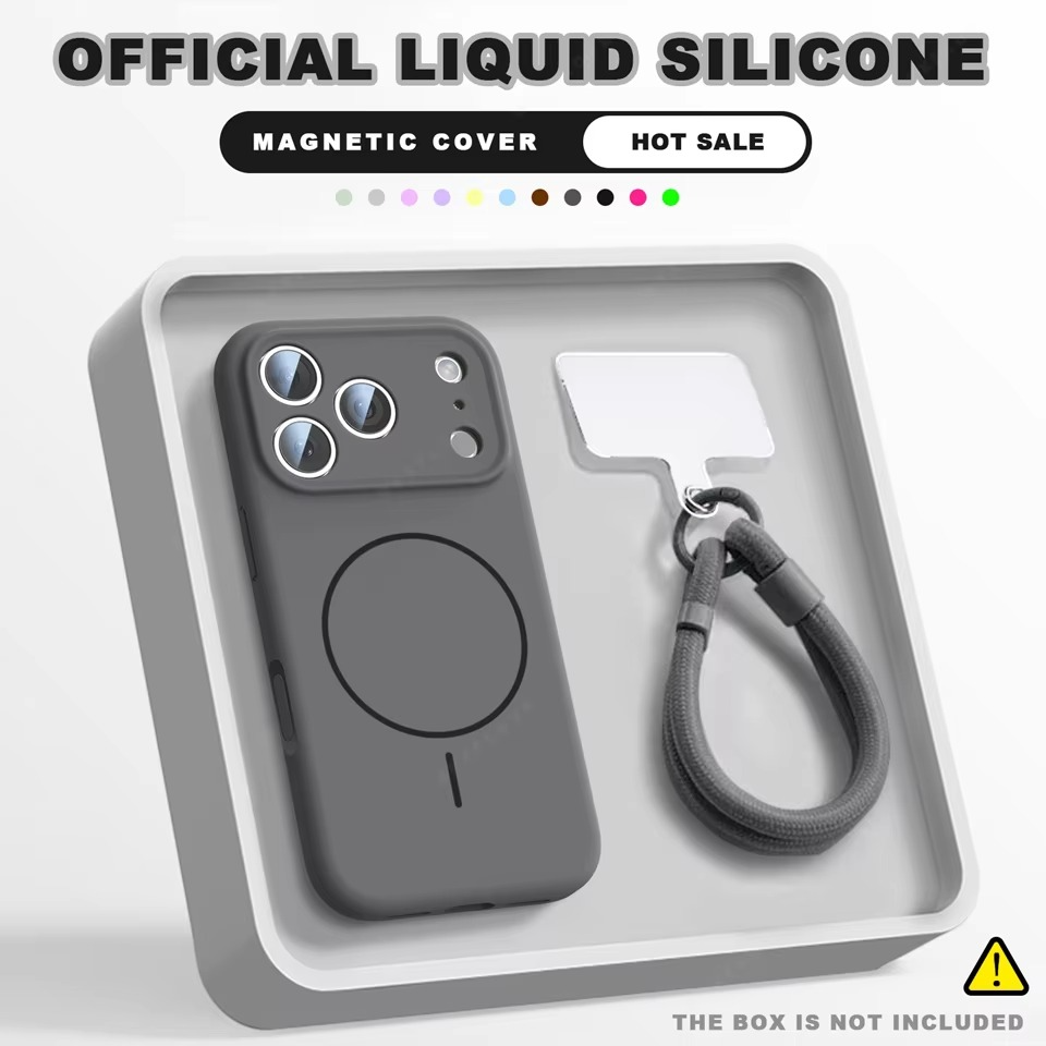 Luxury Magnetic iPhone Case — Liquid Silicone Matte Shockproof Bumper, Wrist Strap Lanyard, Anti-Fingerprint, Anti-Scratch, Dustproof, Non-Slip