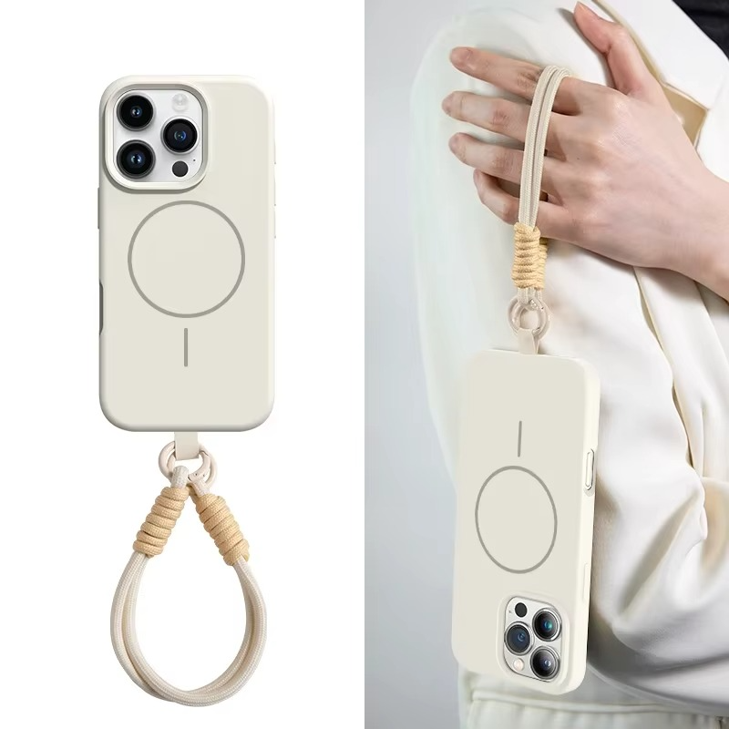 Luxury Magnetic iPhone Case — Liquid Silicone Matte Shockproof Bumper, Wrist Strap Lanyard, Anti-Fingerprint, Anti-Scratch, Dustproof, Non-Slip