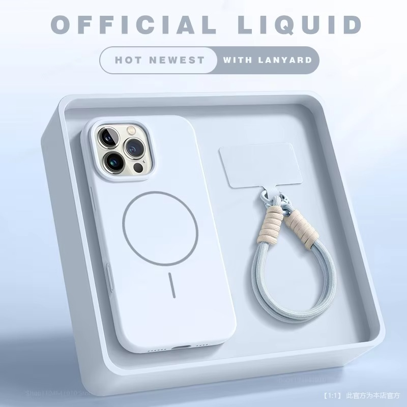 Luxury Magnetic iPhone Case — Liquid Silicone Matte Shockproof Bumper, Wrist Strap Lanyard, Anti-Fingerprint, Anti-Scratch, Dustproof, Non-Slip