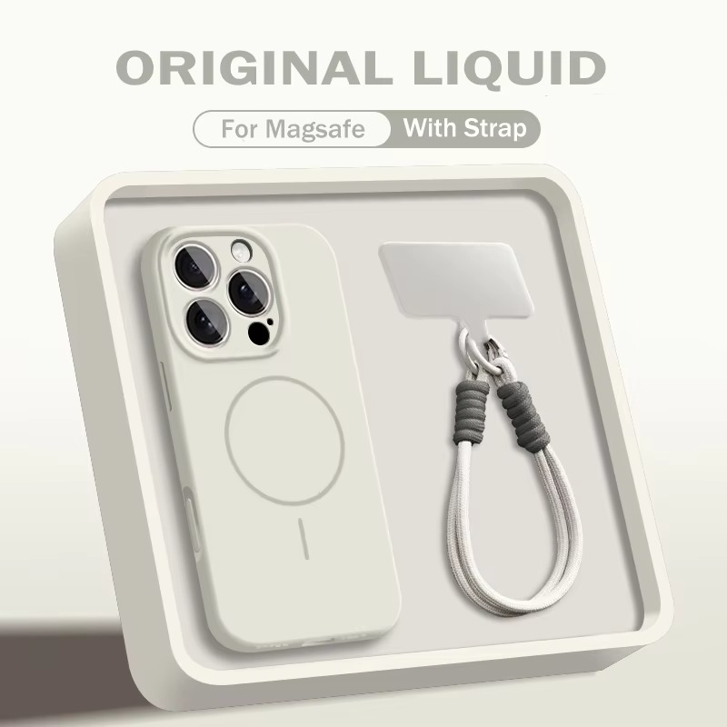 Luxury Magnetic iPhone Case — Liquid Silicone Matte Shockproof Bumper, Wrist Strap Lanyard, Anti-Fingerprint, Anti-Scratch, Dustproof, Non-Slip