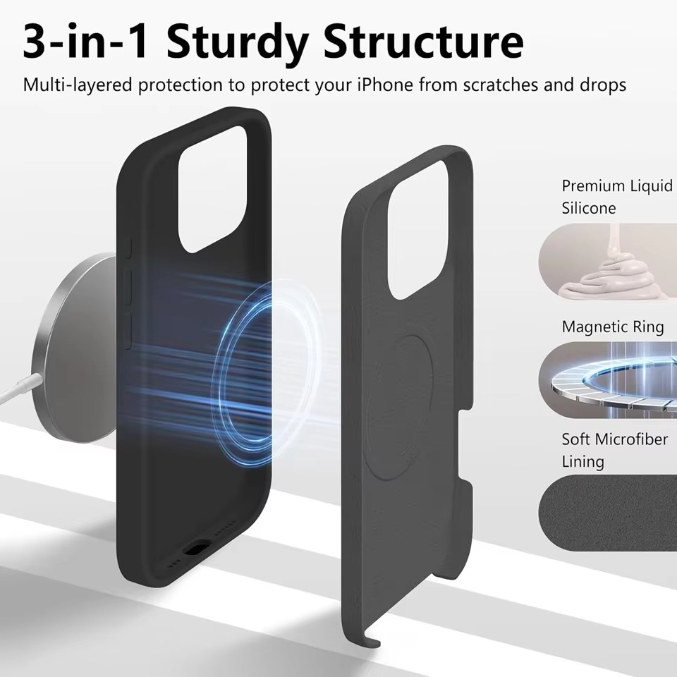 Luxury Magnetic iPhone Case — Liquid Silicone Matte Shockproof Bumper, Wrist Strap Lanyard, Anti-Fingerprint, Anti-Scratch, Dustproof, Non-Slip