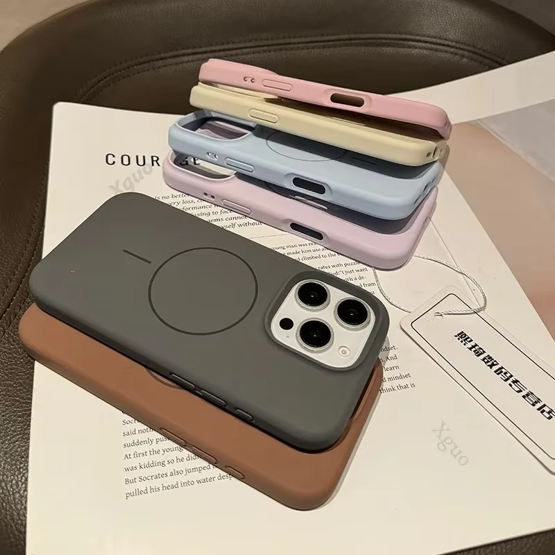 Luxury Magnetic iPhone Case — Liquid Silicone Matte Shockproof Bumper, Wrist Strap Lanyard, Anti-Fingerprint, Anti-Scratch, Dustproof, Non-Slip