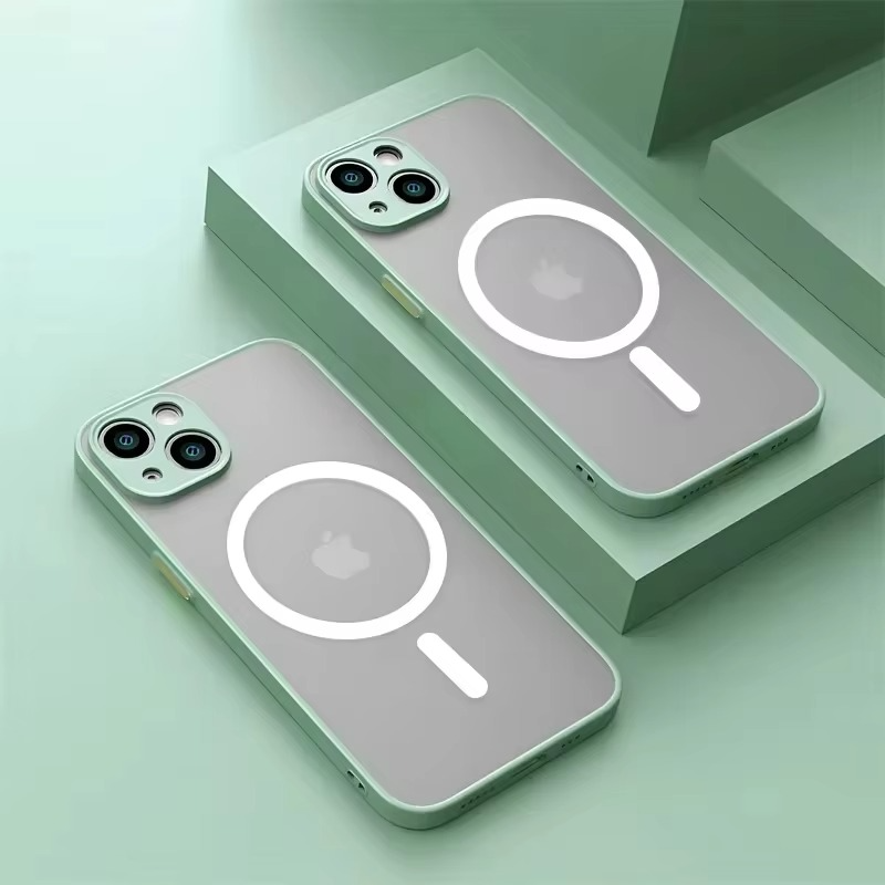 Luxury Magnetic iPhone Case — Matte Soft Silicone Cover, Color Collision, Camera Lens Protection, Shockproof, Anti-Scratch, Magsafe Compatible